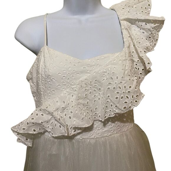 NWT Full Tulle Skirt Eyelet Lace Babydoll Top Flutter Sleeve Shimmering Skirt - Picture 4 of 11